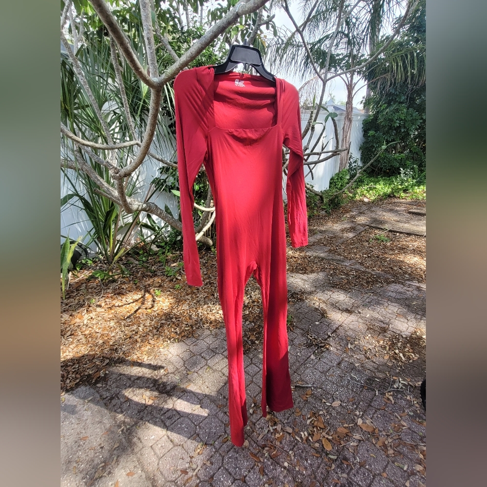 Red full body suit